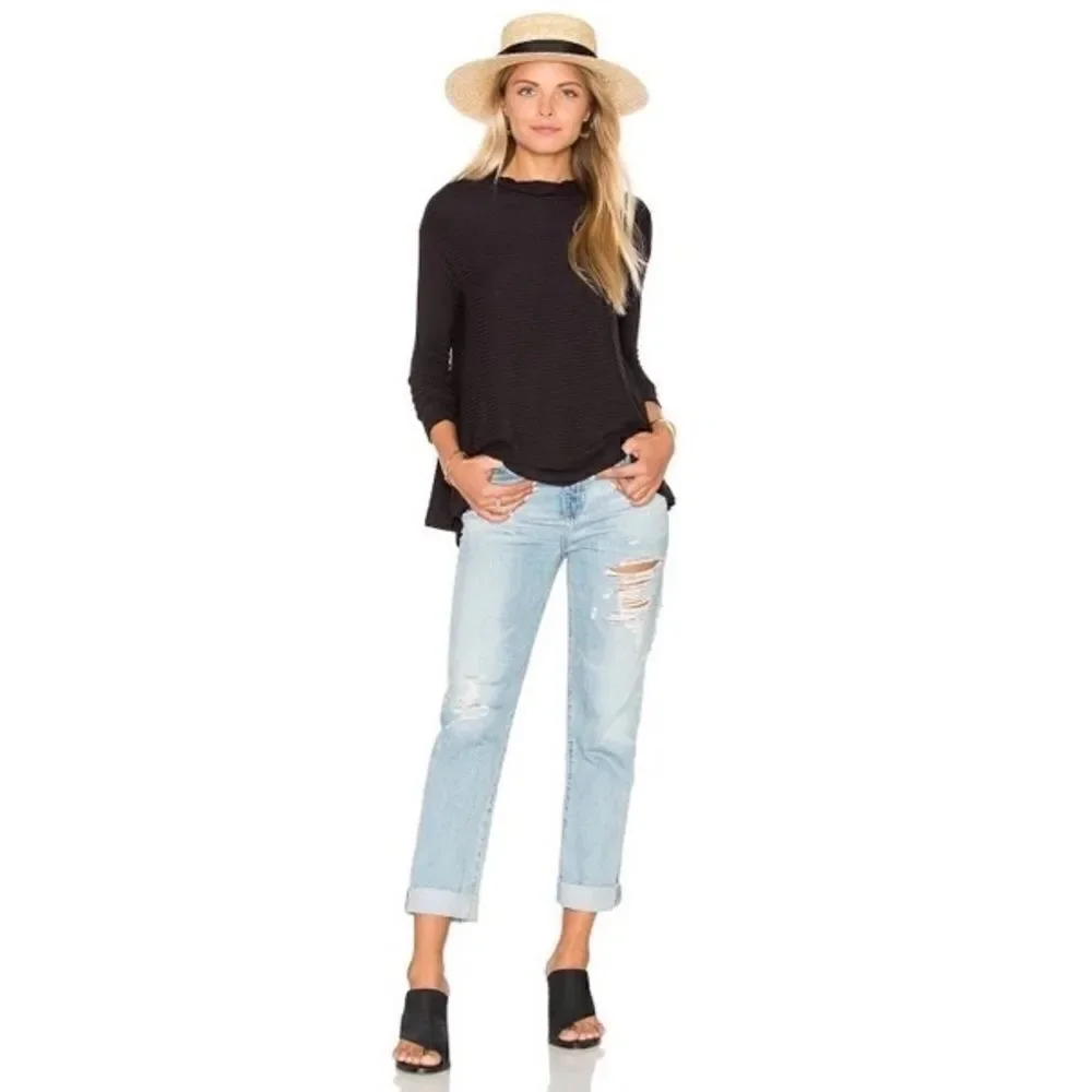 FREE People We the Free Lover Ribbed Split Back Pullover In Black Size XS
